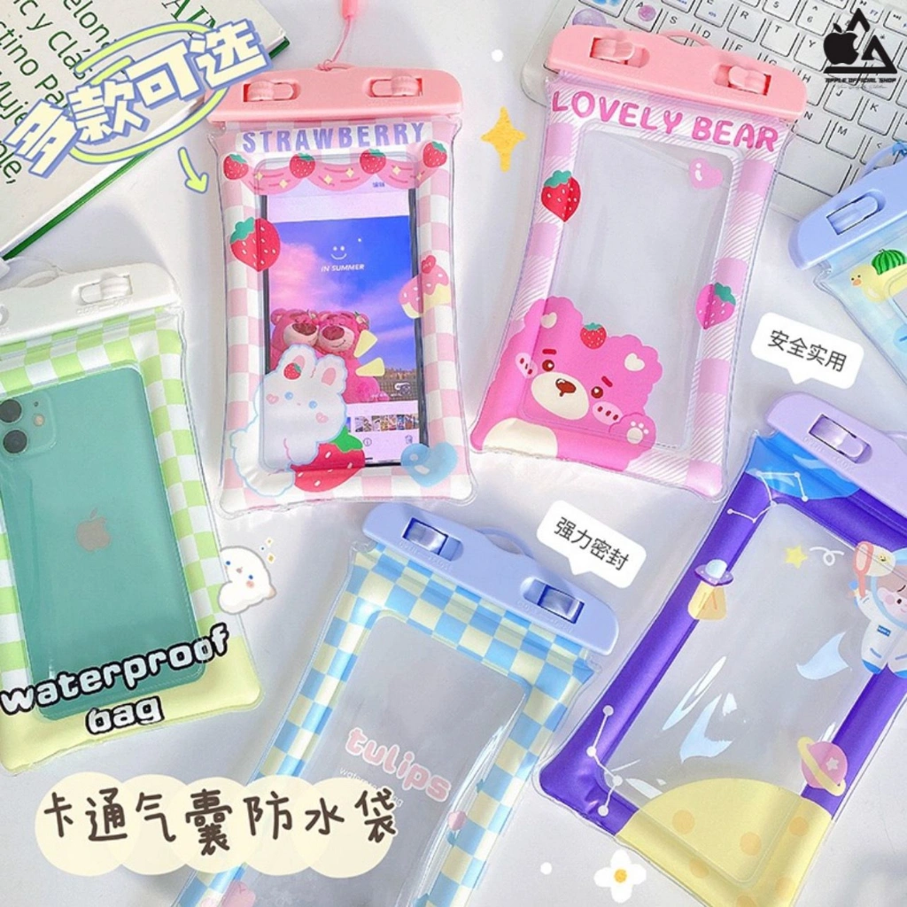 Sarung Tas Hp Waterproof Anti Air Universal Motif Lucu Cartoon Kartun Kantong Case Pouch Bag Handphone Renang Berenang Water Proof Karakter Tahan Air