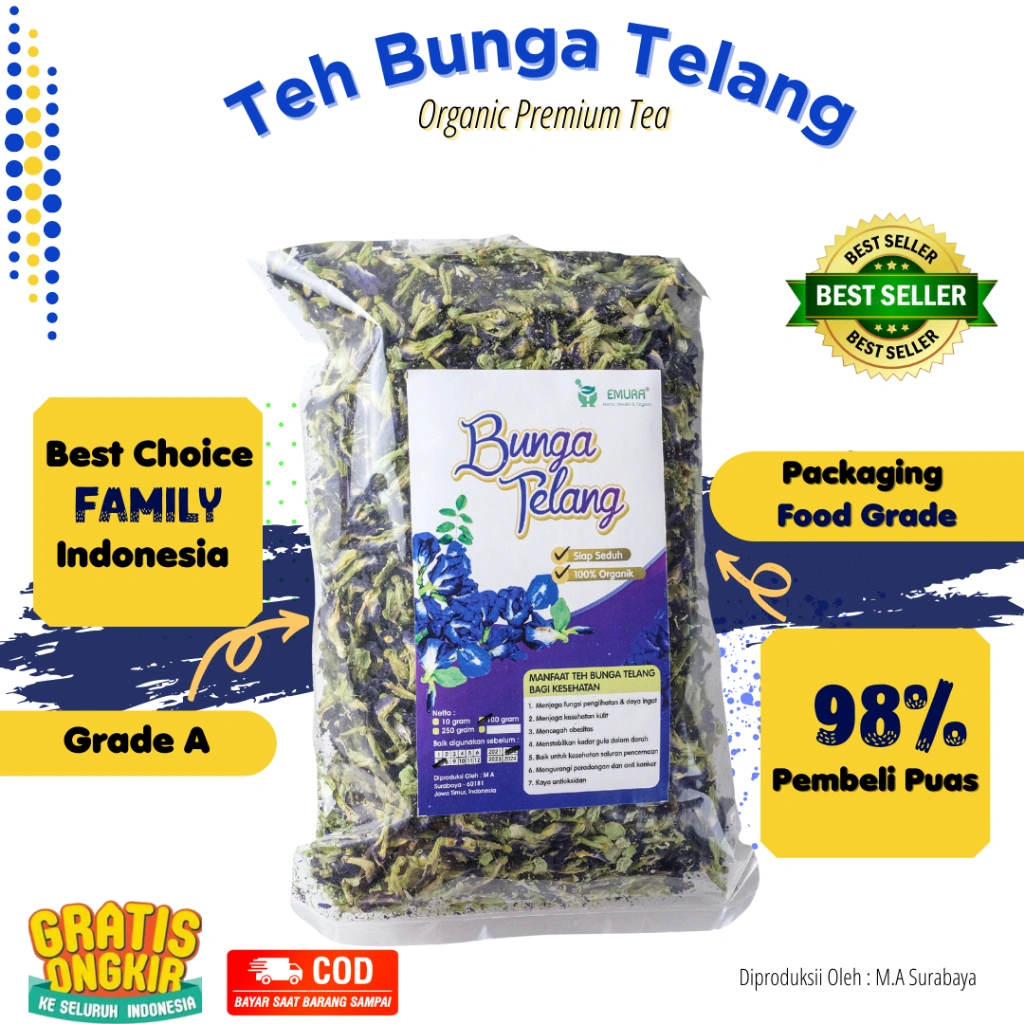 Bunga telang 100 GRAM PREMIUM HALAL/ Teh Telang Kering/Teh Biru/Butterfly Pea / Teh Bunga Telang Kering