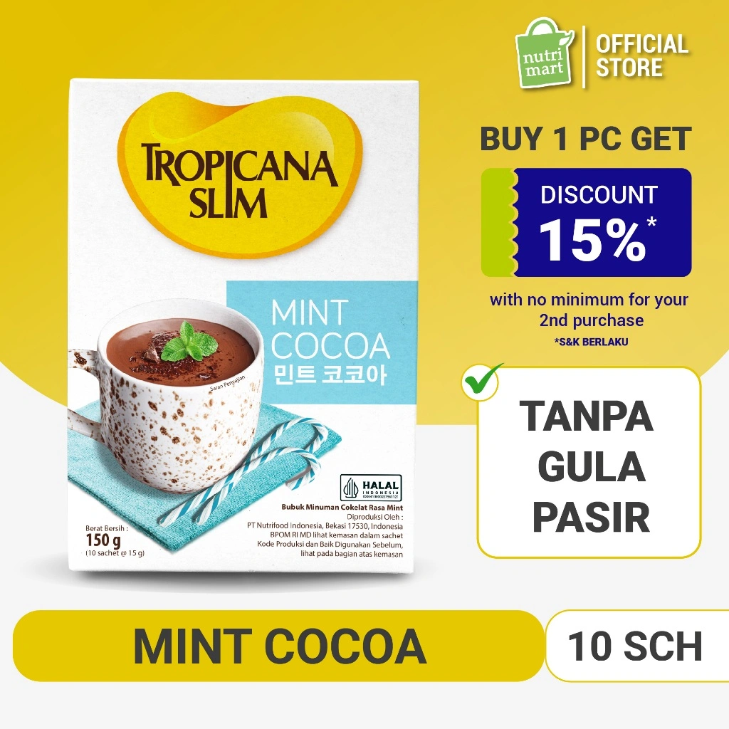 Tropicana Slim Mint Cocoa 10 Sachet - Minuman Cokelat Mint Nikmat Tanpa Gula Pasir