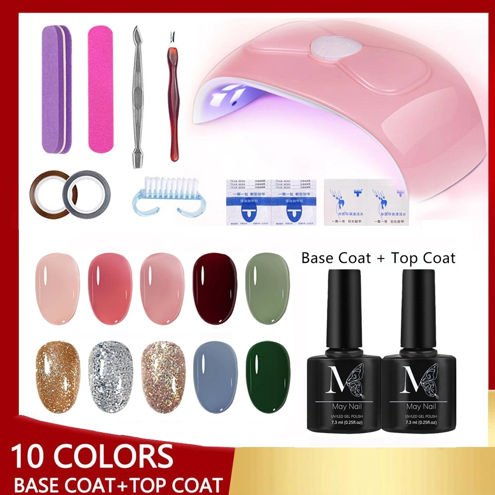 Set Kutek Gel Lampu Kuku UV 18W 9 Warna Cat Kuku Gel, Set Peralatan Manikur Seni Kuku, Atasan dan Tidak Mengilap dengan Lapisan Dasar 22pcs alat set manikur base&top cat kuku
