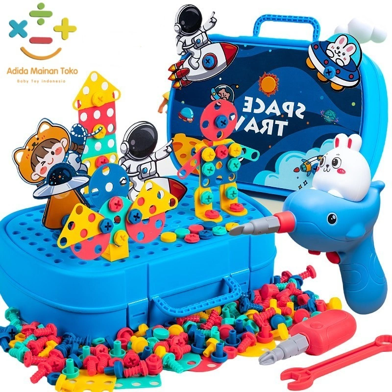 Adida Toys 479Pcs Block City Sudah Termasuk Kreatif 3D DIY Brick Baut Puzzle Koper Sekrup Pakit Bongkar Mainan