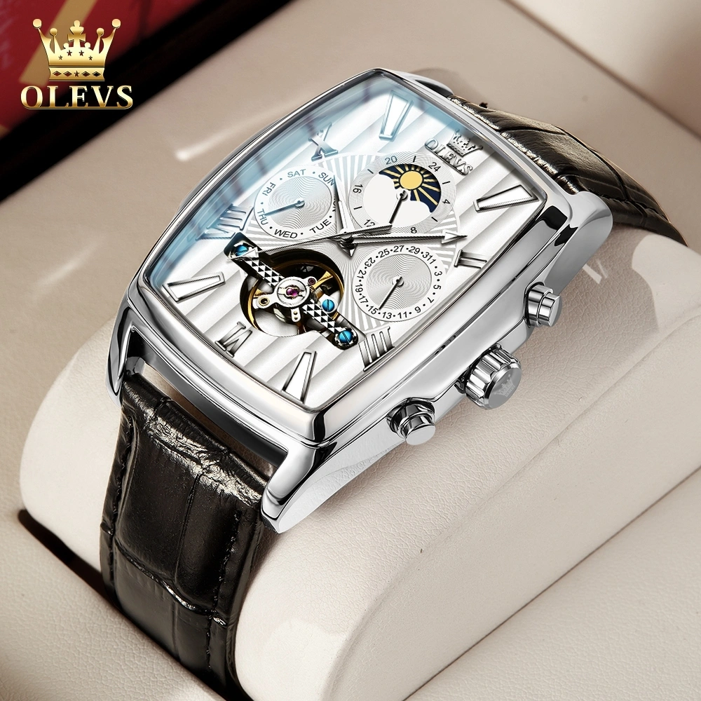 OLEVS Jam Tangan Automatic Pria Anti Air Original Kulit Led Luxury Bercahaya Terbaru Persegi Fashion Men Watch Cod