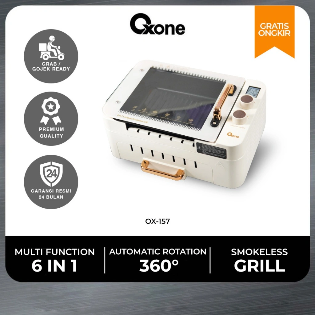 Oxone OX157 Compact Smokeless Grill 6 in 1 | Pembuat Sate | Multifungsi | Pemanggang listrik tanpa arang dan asap