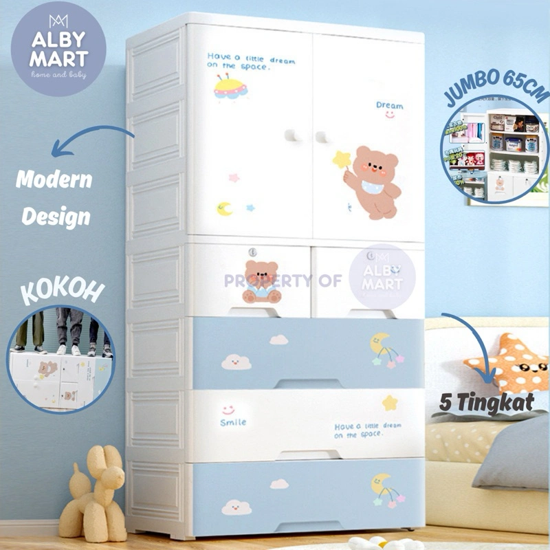 Lemari Pakaian Anak Jumbo Plastik Lemari Baju Bayi Susun Clothes Wardrobe Plastic 65 cm