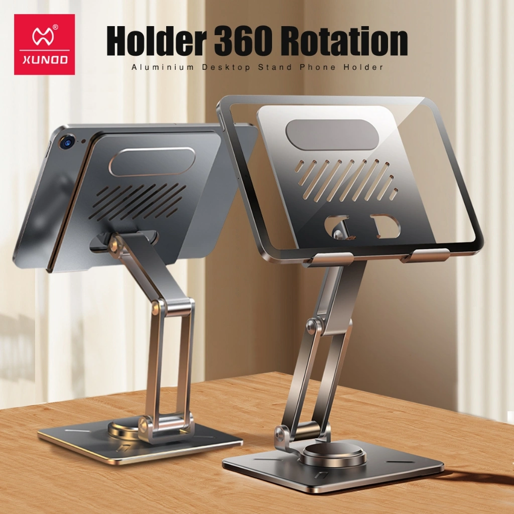 XUNDD Tablet Holder Bisa Diangkat Diturunkan Foldable Dudukan Metal Putar 360 Derajat Biaxial / Desktop Phone Stand Rotary Adjustable / Dudukan Lipat Ganda XDHO-027
