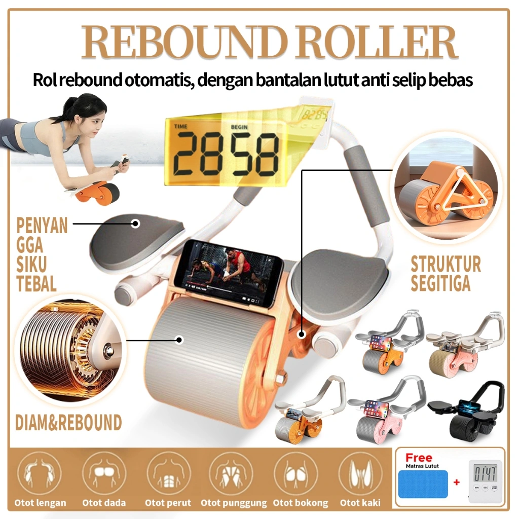 Ab Wheel Ab Roller Wheels Plank Trainer 2in1 Abdominal Core Roller Automatic Rebound Olahraga Gym Fitness Push Up