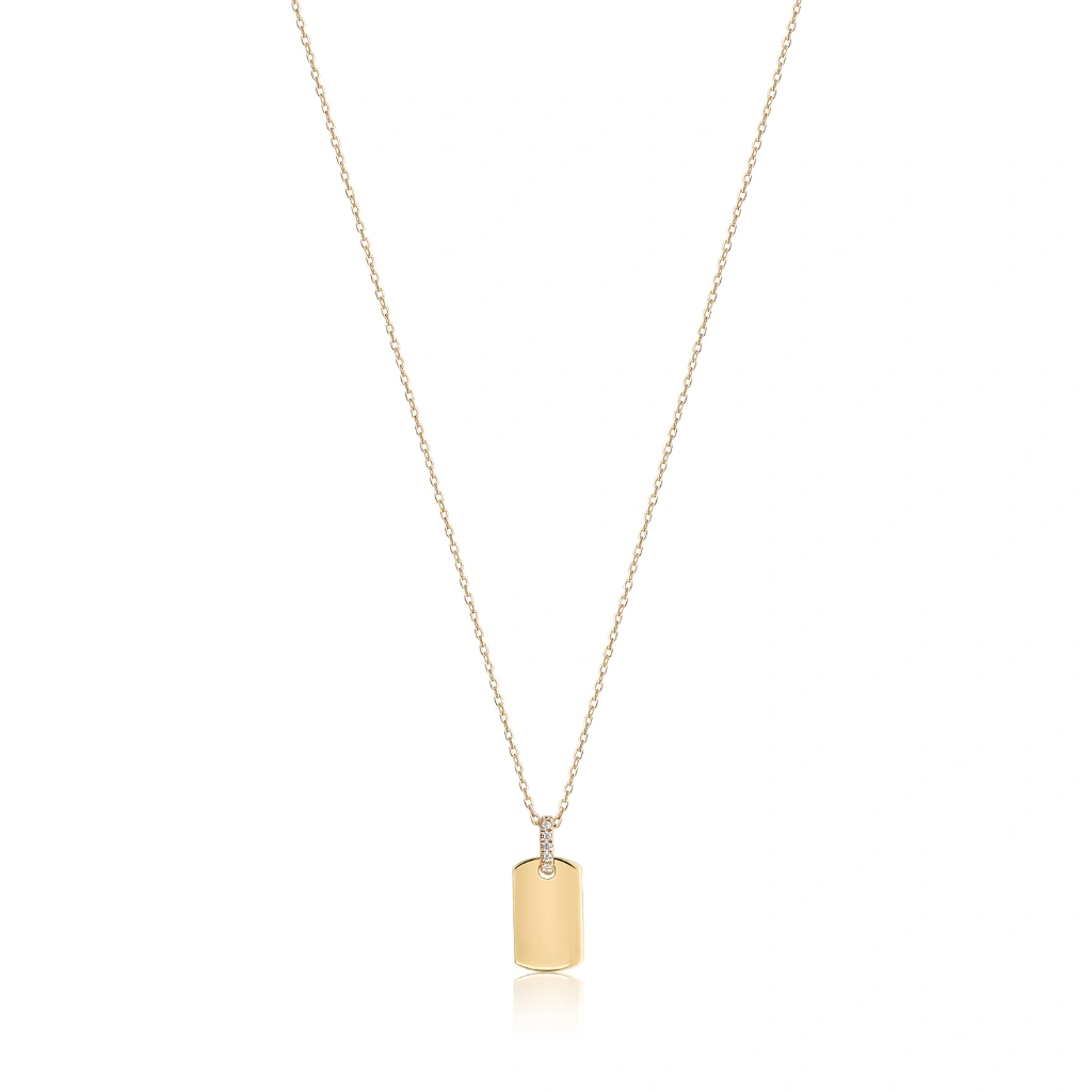 Isago Engravable Diamond Tag Pendant Liontin Emas