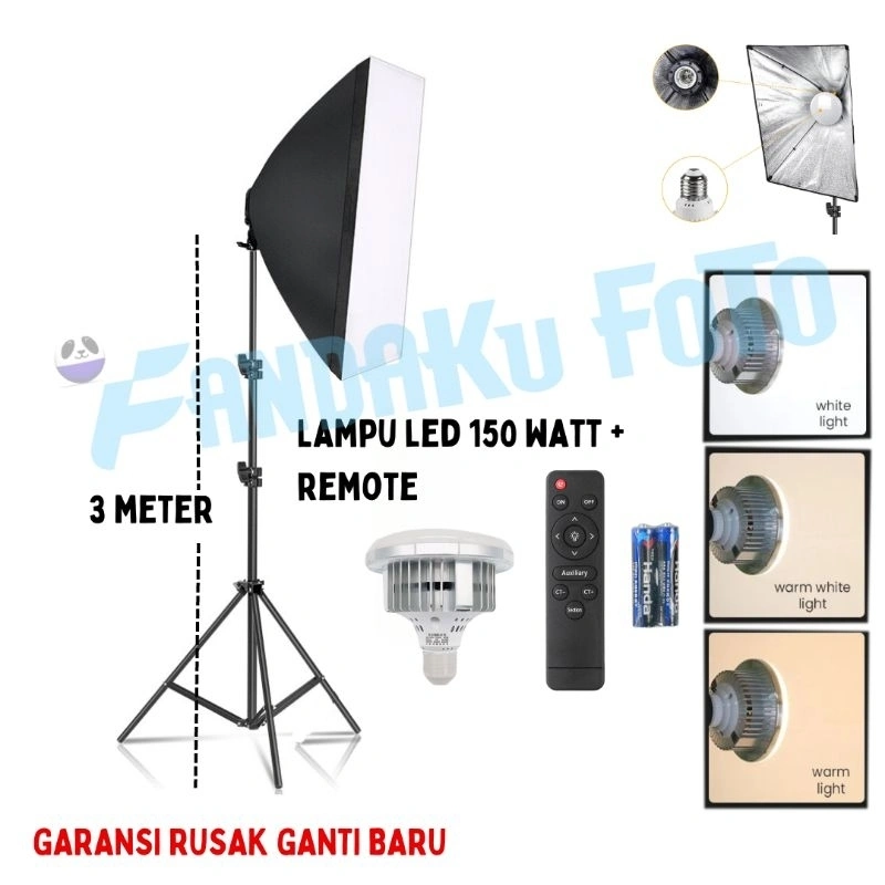 lampu LED Video Lighting Studio Daylight CRI 95 Lampu Foto Photography/Live streaming+Softbox+2M Tripod