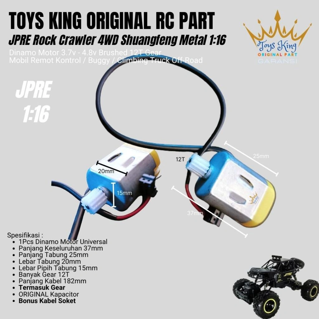 Dinamo Motor 3.7v - 4.8v Brushed 12T Gear Mobil Remot Kontrol / Buggy / Climbing Truck Off-Road  JPRE Rock Crawler 4WD Shuangfeng Metal 1:16 TOY KING ORIGINAL RC PART