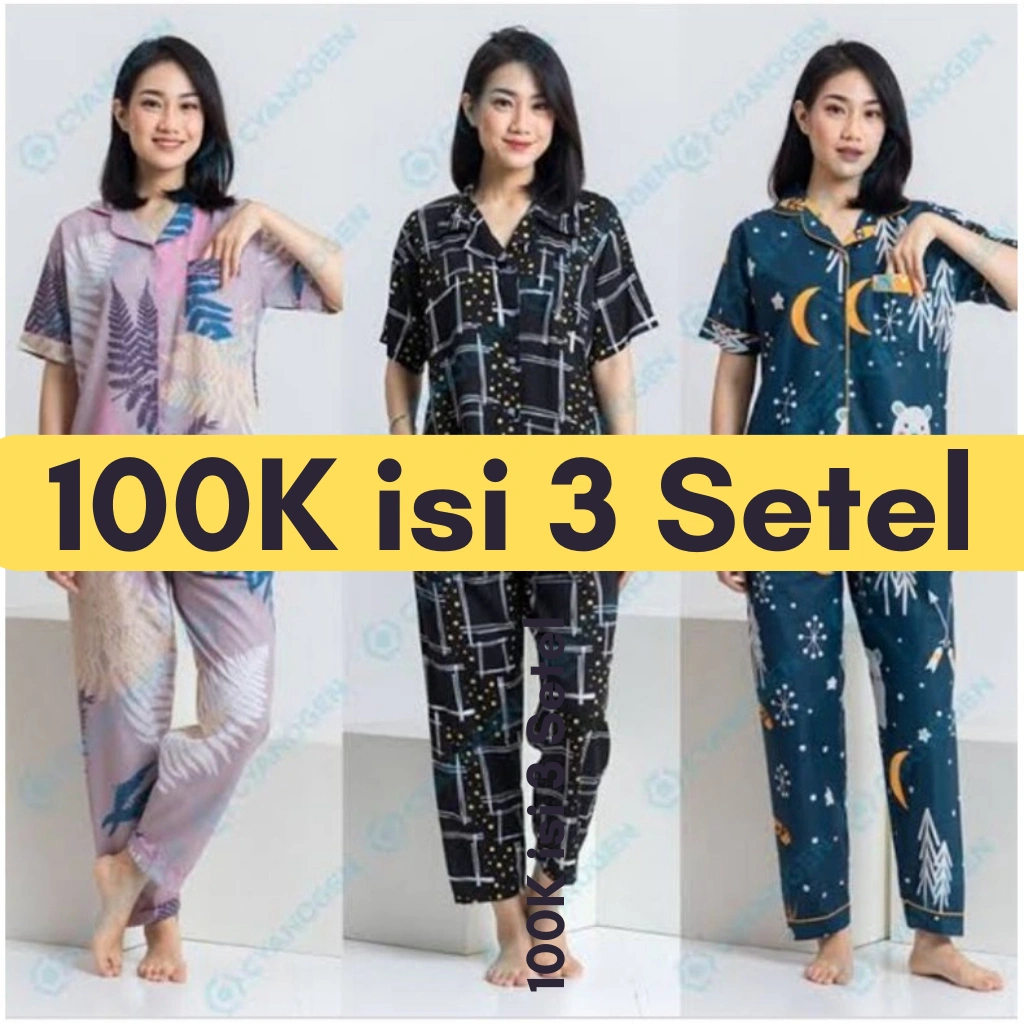 Baju Tidur Wanita PAKET HEMAT 100k Dapat 3 Setel Piyama Wanita