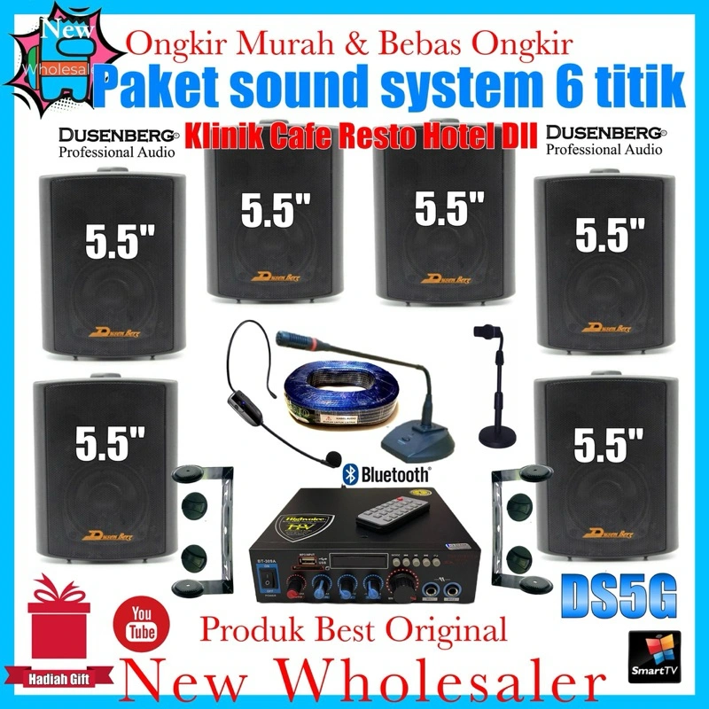 Paket Sound system 6 titik Dusenberg DS5G speaker 5,5" Original Super audio vokal Hi Mid Low