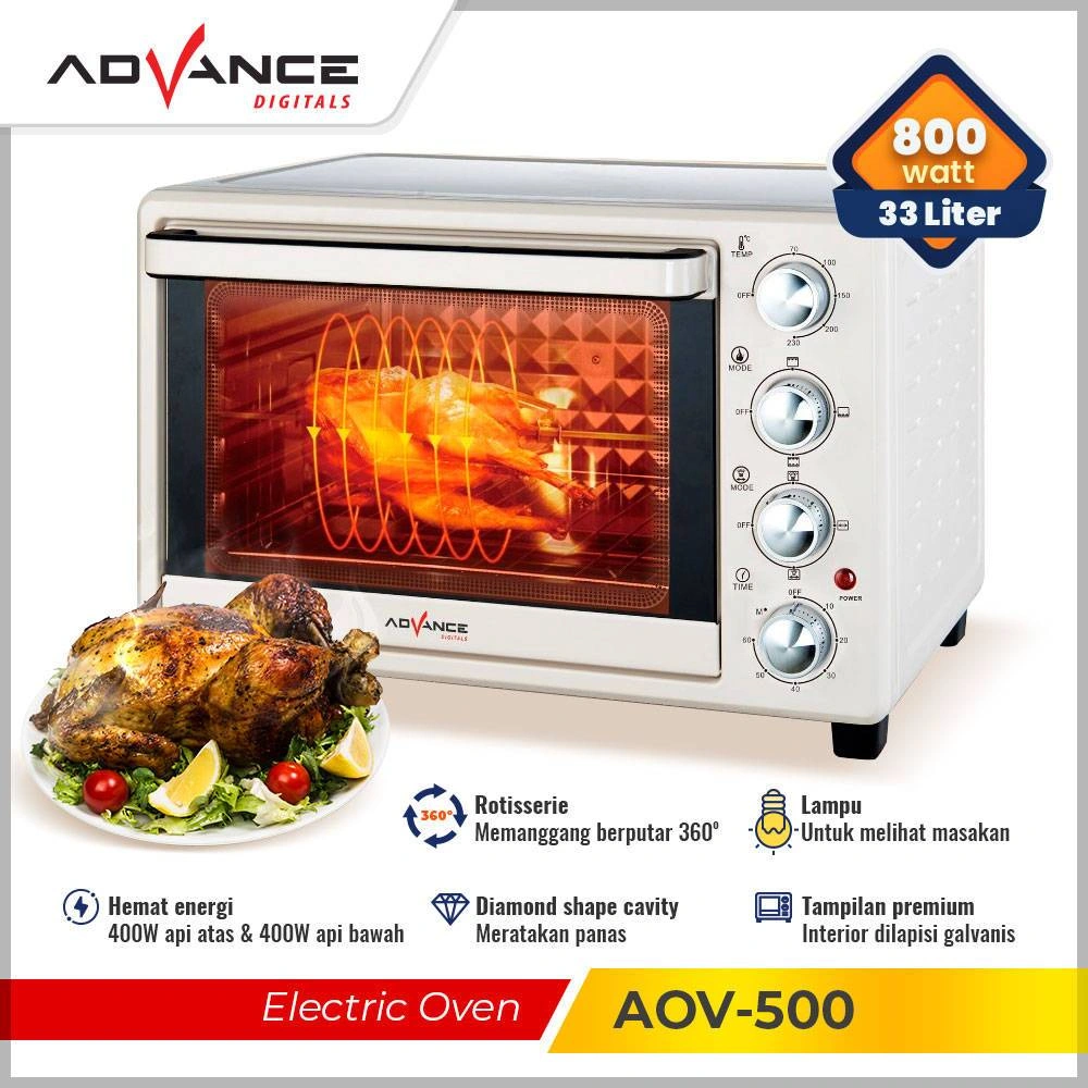 Advance Oven Listrik Electric Oven 33L 600W Low watt +Rotisseris SET 360° Berputar secara otomatis Kapasitas besar 300/500