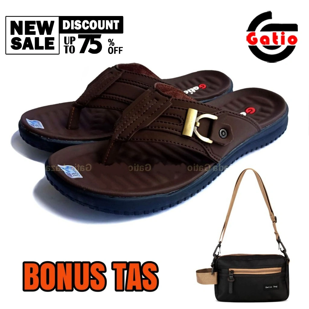 Gatio - OP01 - Sandal Japit Pria Sendal Jepit Cowok Kasual Plus Tas Selempang Model Import Ringan