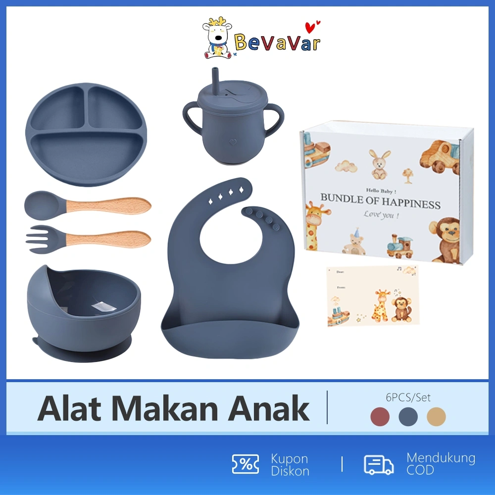 BEVAVAR Peralatan Makan Bayi Silicone Alat Tempat Makan Bayi 6PCS/Set