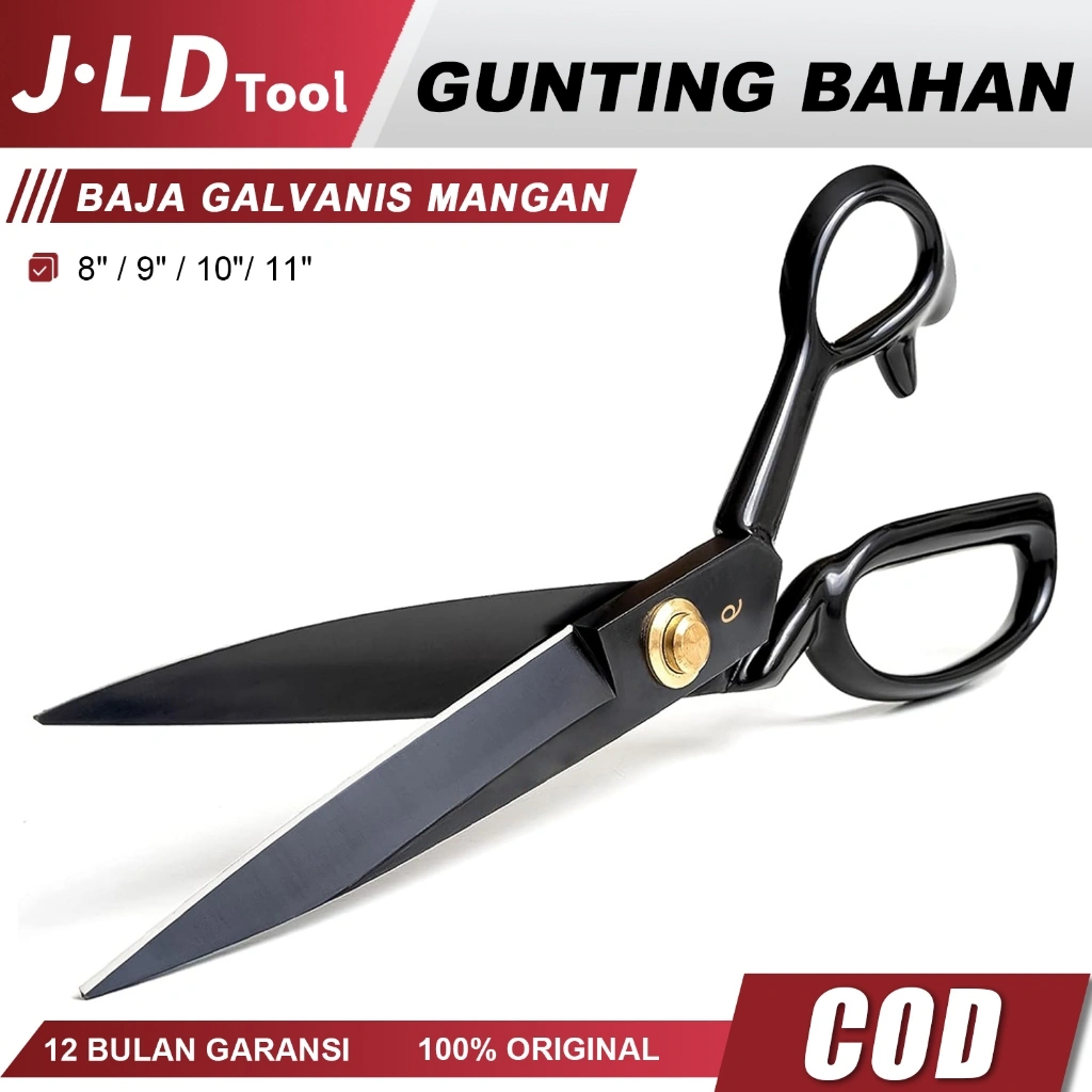 JLD Gunting Bahan Kain Hitam 8" / 9" / 10"/ 11" Tailor Scissor Gunting Baja Galvanis Mangan