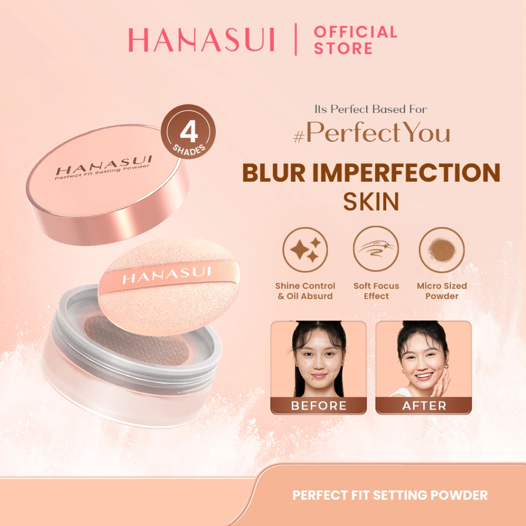 Hanasui Perfect Fit Setting Powder - Bedak Tabur Halus Ringan Natural Coverage Menyerap Minyak Berlebih Mengandung Vitamin E Anti Polusi