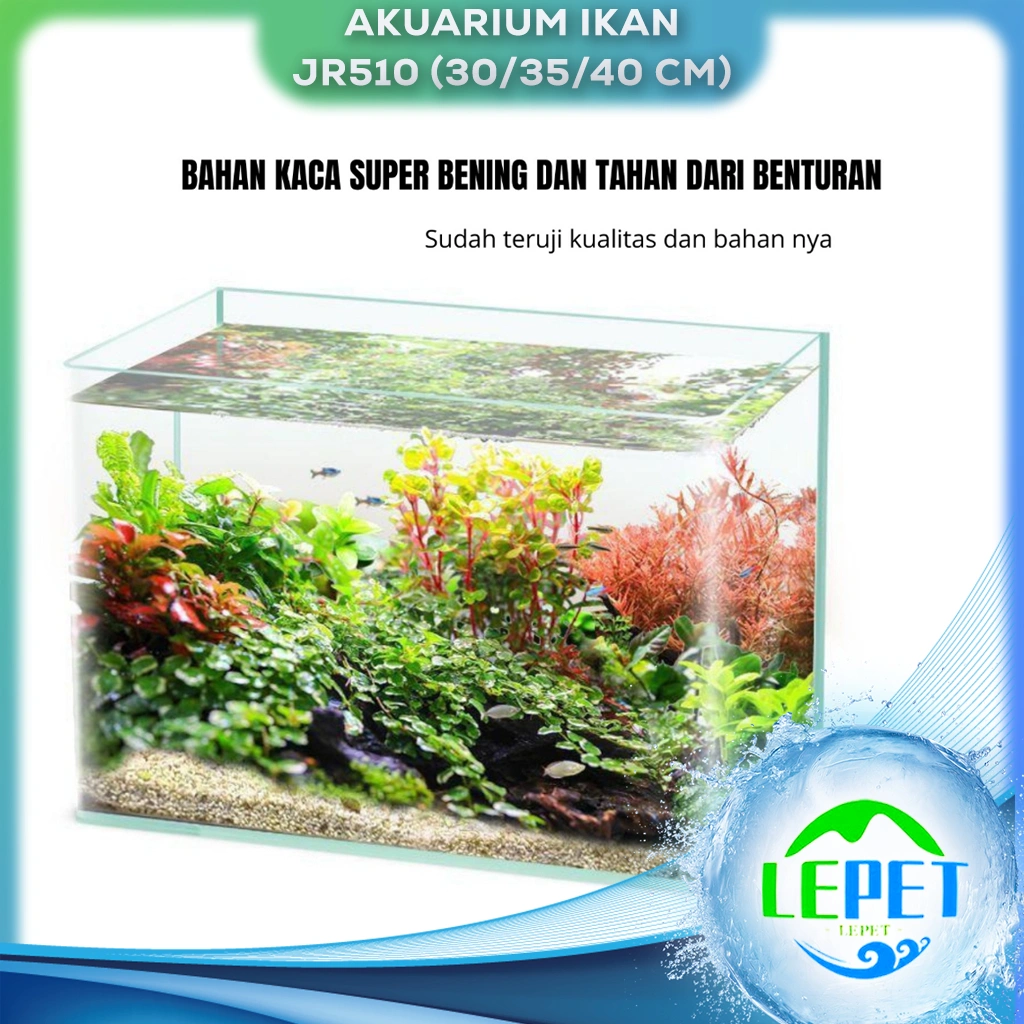 LEPET Akuarium Ikan JR510 (30/35/40 cm) Tangki Ikan Mini dengan bahan kaca bening melengkung