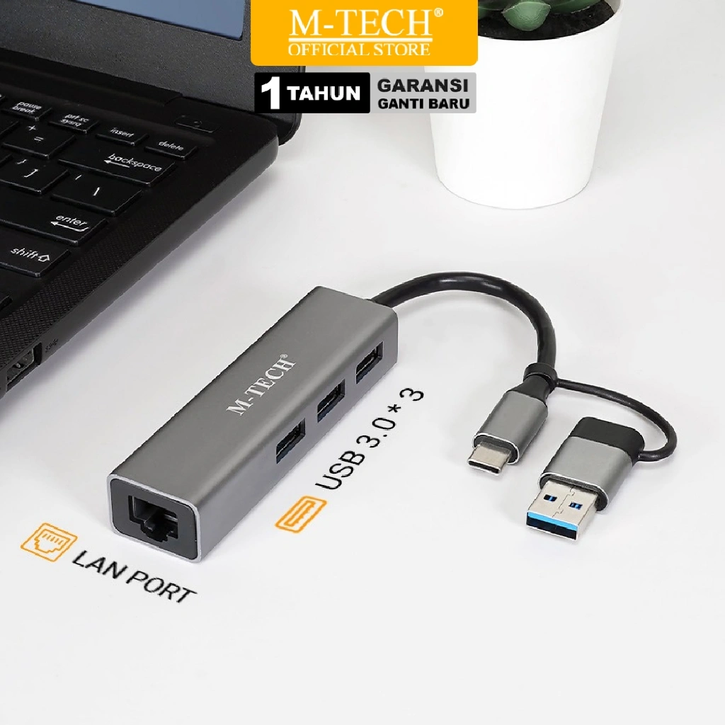 MTECH Converter HUB Type C to USB 3.0 Lan Ethernet Port Macbook Laptop