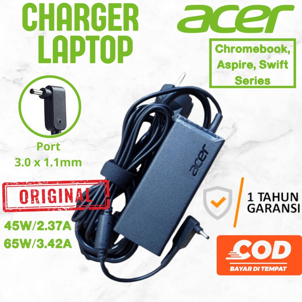 [1  Tahun GARANSI] Charger Adapter Laptop ACER Original SMALL Plug Pin Bulat KECIL Aspire 3 Aspire 5  Swift 3 2.37A 45W 3.42A 65W EMBS