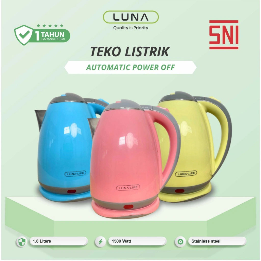 LUNALIFE Teko Listrik Pemanas Air Listrik Electric Kettle 2 Liter 500 Watt Official Warranty SNI
