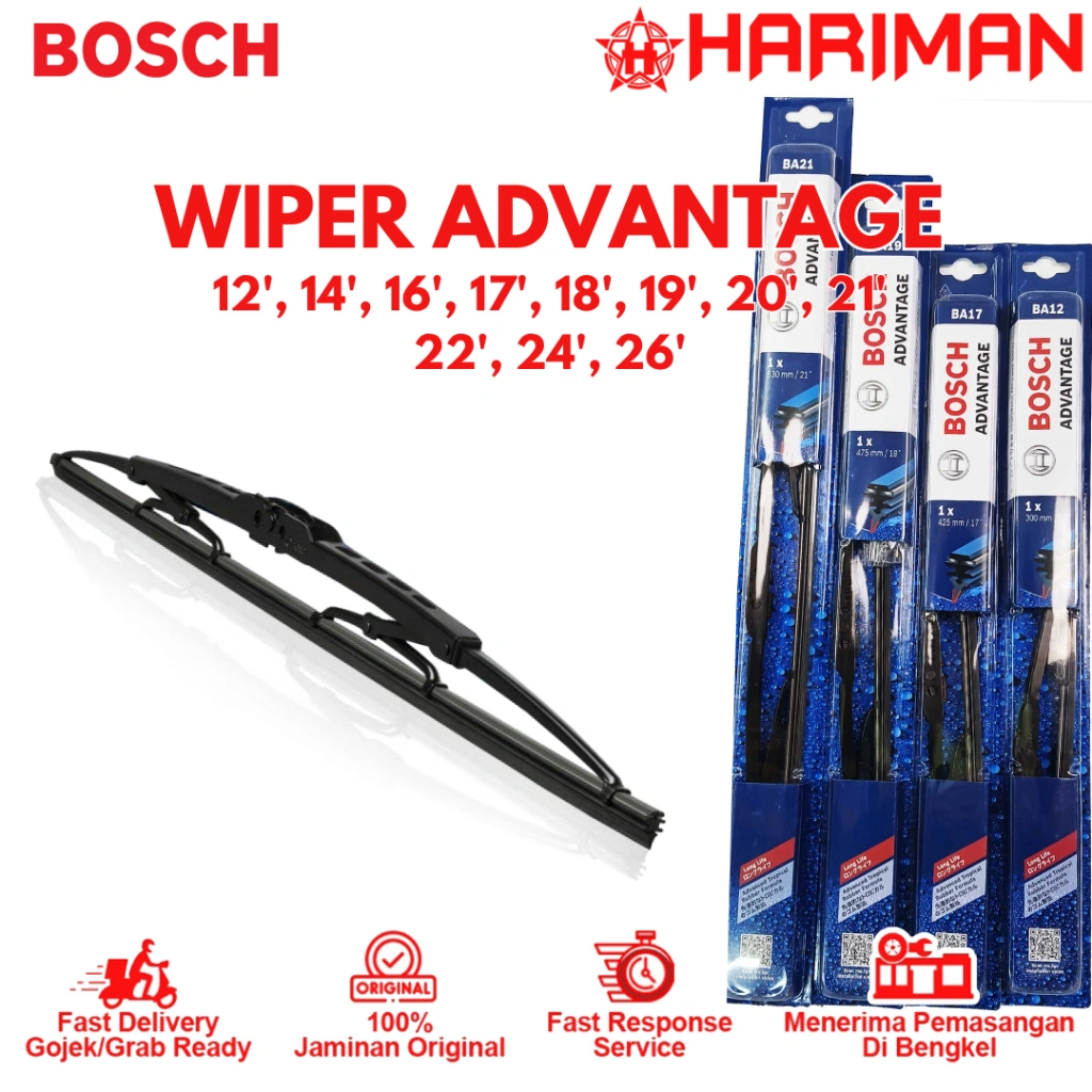 Wiper Mobil Bosch Advantage Satuan 12,14, 16, 17, 18, 19, 20, 21, 22, 24, 26