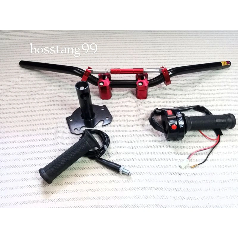 paketan stang Rzr + adavtor stang+ gasspontan tombol + Raiser stang cnc + palang stang, motor bebek dan matik all motor