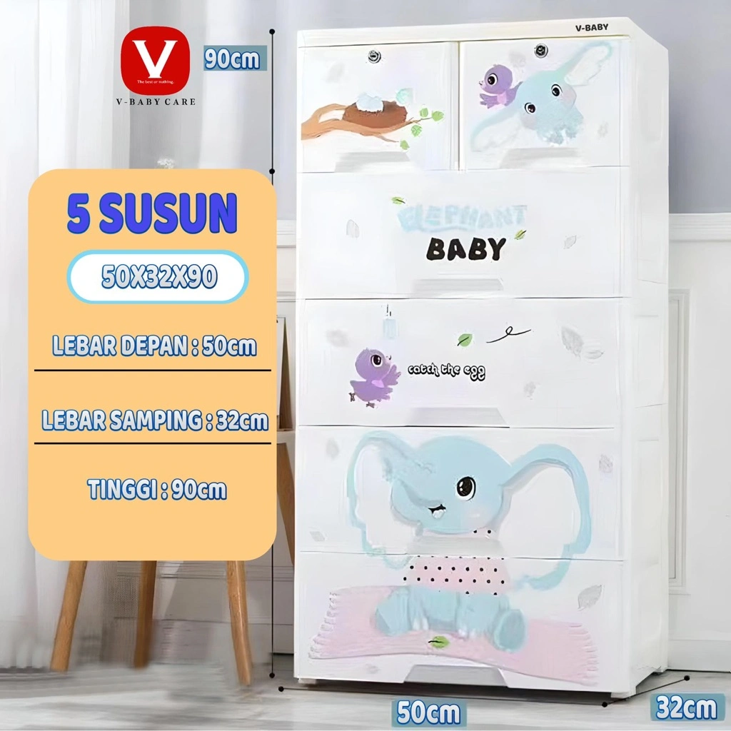 V-BABY CARE Lemari plastik / lemari pakaian anak/lemari plastik premium/lemari plastik premium kokoh dan bisa didorong/V-BABY CARE T5