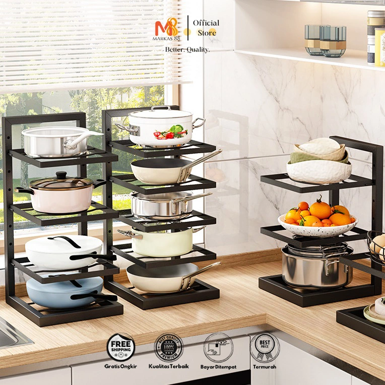 MARKAS88 Rak Panci Susun Dapur Stainless Steel Rak Wastafel Tempat Penyimpanan Wajan Pot Mutlifungsi