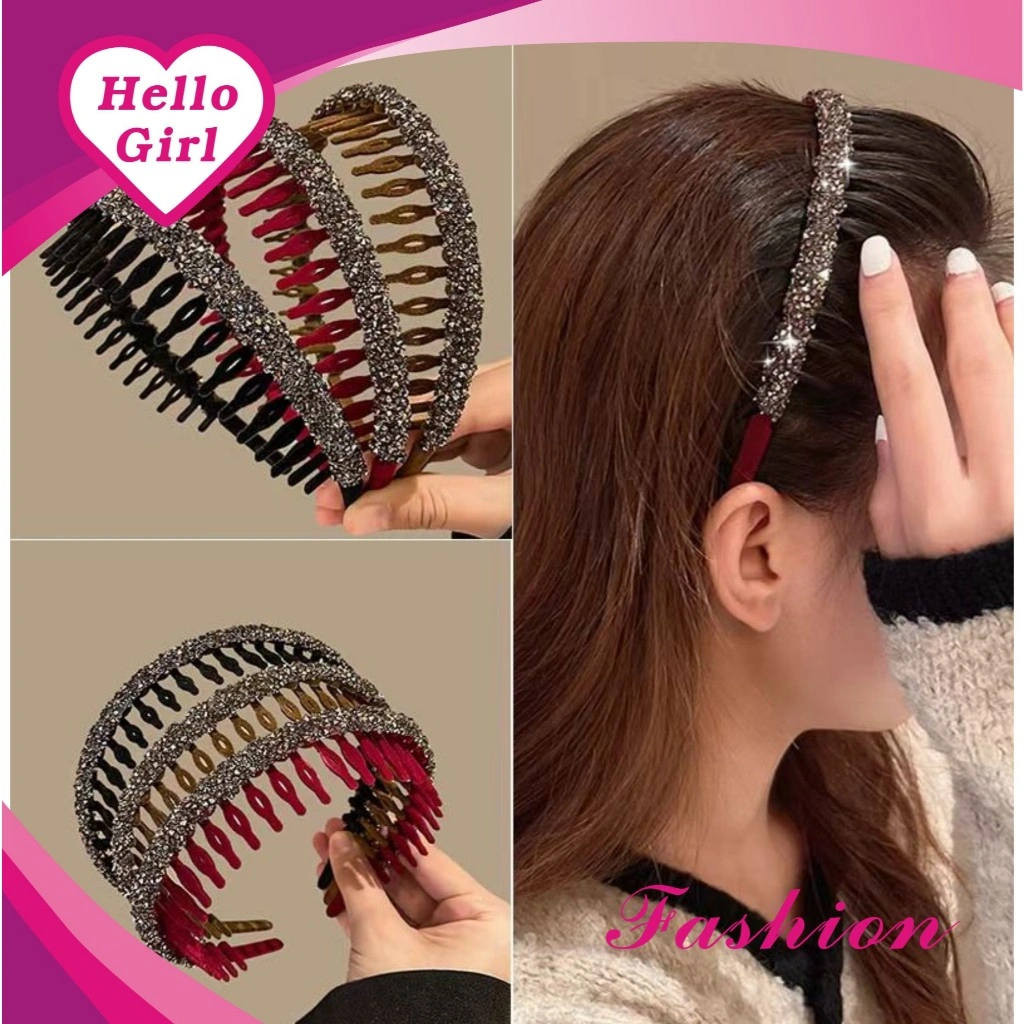 (Hello Girl)B109 Bando Wanita Bentuk Sirkam Gelombang Permata Gaya Korea Import