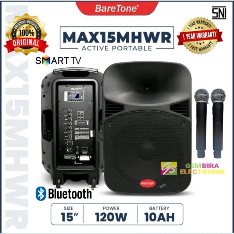 Speaker Aktif Portable Meeting Wireless 15 Inch Baretone MAX15MHWR 15 MHWR Original Usb Bluetooth