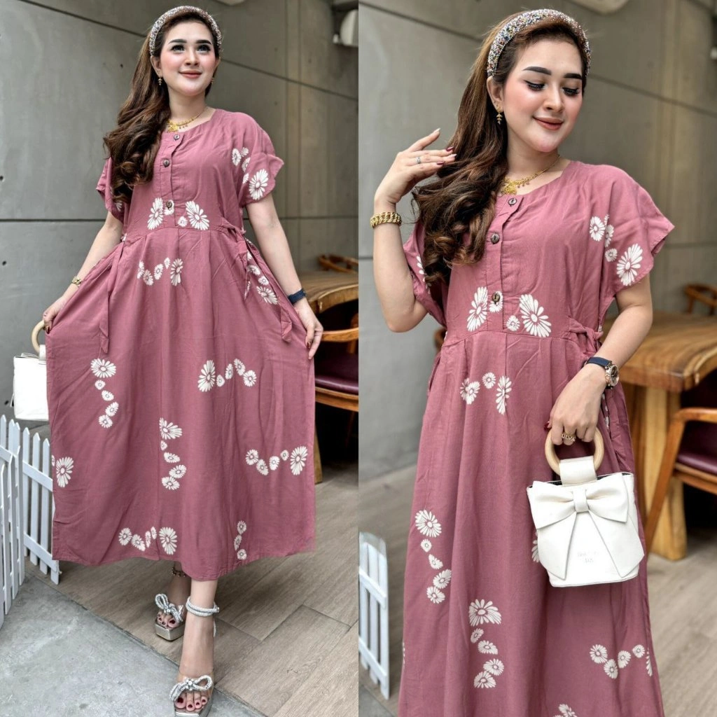 Reena - Daster Jumbo Nyaman Busui Bumil Bahan Katun Rayon Motif Kekinian Terbaru || Dress Chibi Fuji