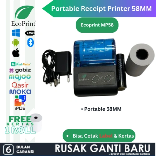ECOPRINT Printer Thermal Portable Battery Bluetooth MP-58C RPP02N 58MM Kasir