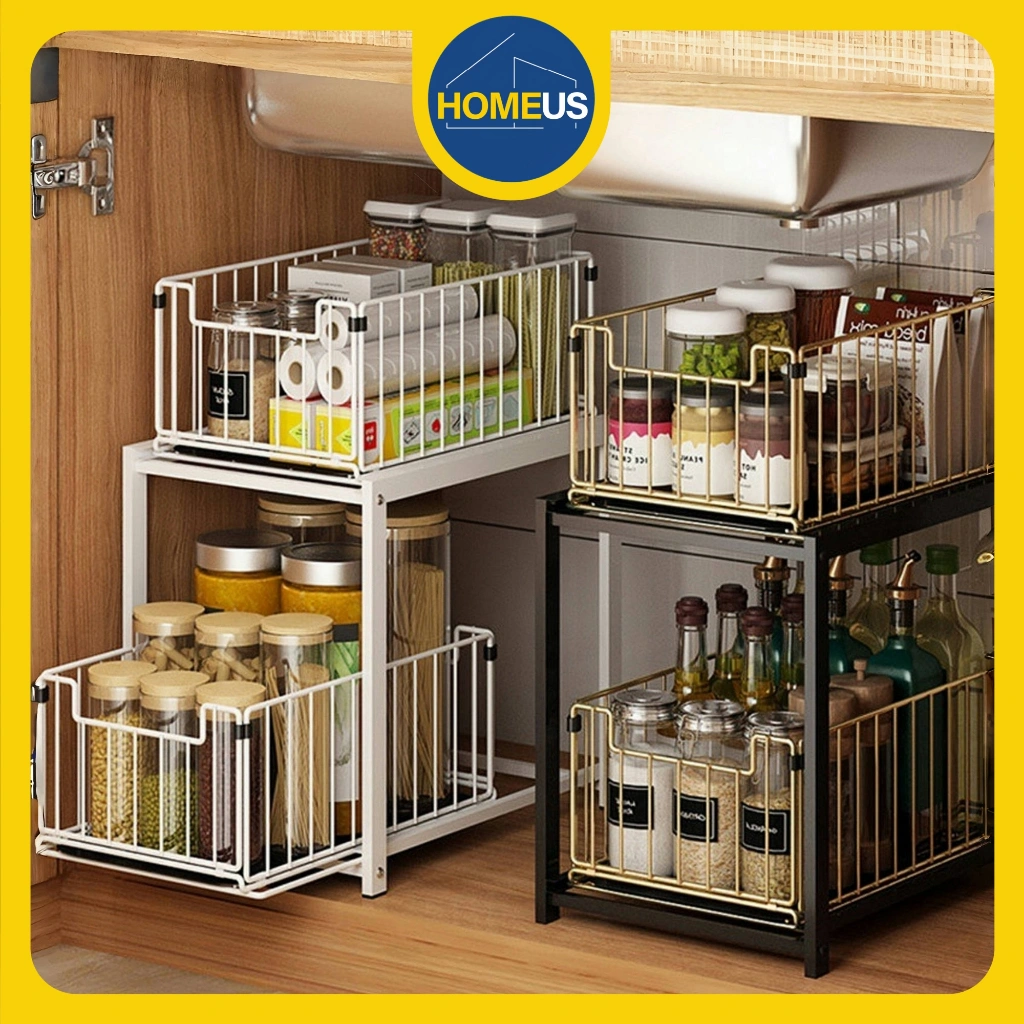 Homeus Rak Dapur Bawah Wastafel Kitchen Rack Rak Kabinet Lemari Dapur Keranjang Geser Laci Rak Tarik Rak