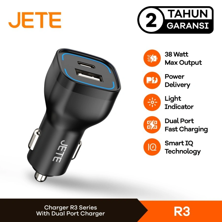 JETE R3 Charger Mobil Car Charger Power Delivery Dual Port 38W - Garansi 2 Tahun
