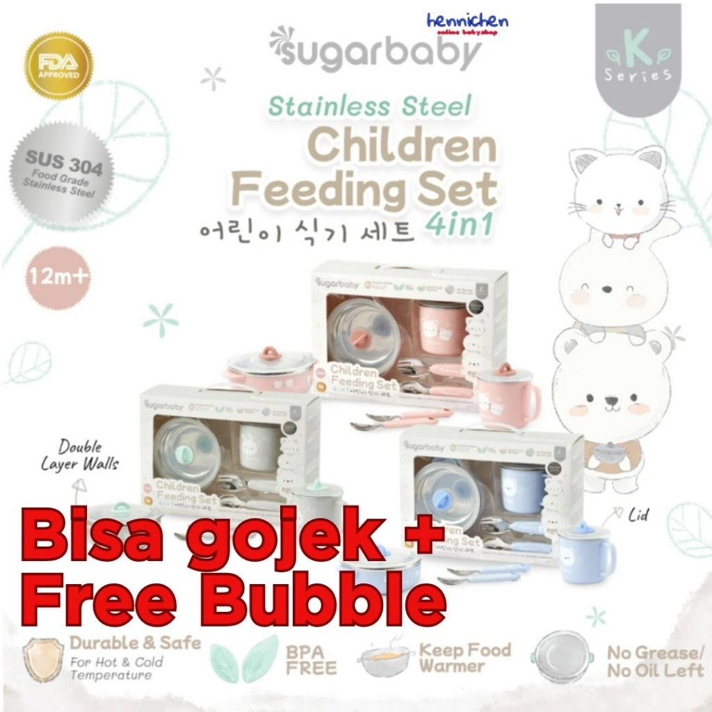 Sugar Baby Stainless Steel Children Feeding Set 4in1/ Set Alat Makan Bayi / Perlengkapan MPASI Bayi