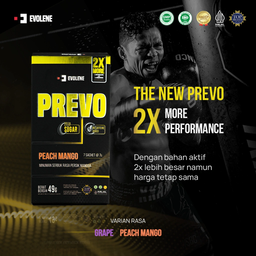 Evolene New Prevo 7 Serving/49gr - Pre-Workout -  2x More Performance - Energy Drink Halal dan BPOM