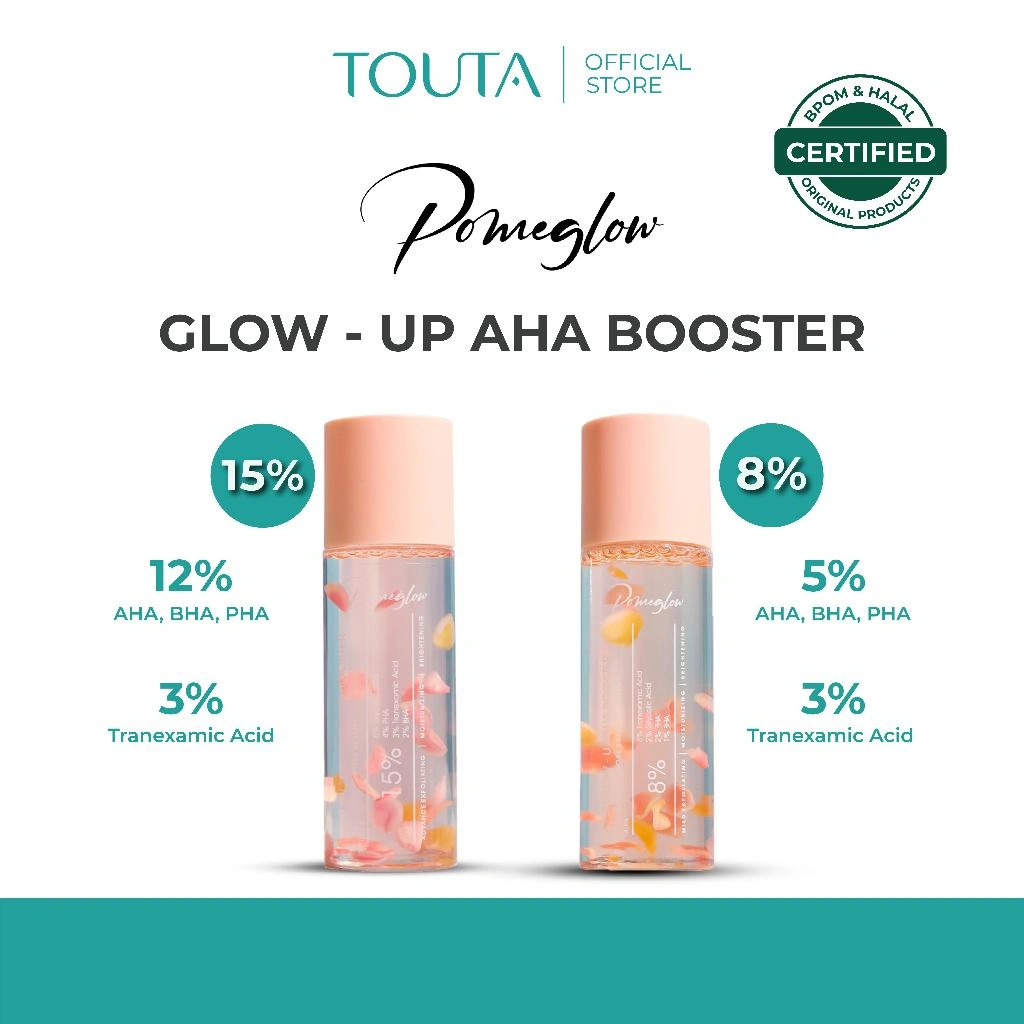 POMEGLOW Glow Up AHA Booster Rose Essence Toner Exfoliating | Face & Body | Kulit Sensitif - 100ml