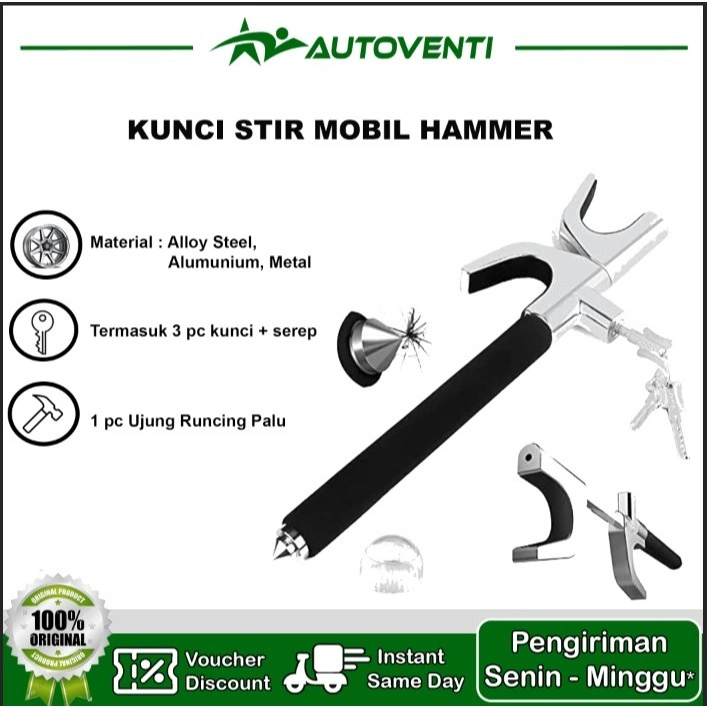 Kunci Stir Mobil Palu Steering Wheel Lock, Steering Wheel Lock For Cars, Universal Fit Car Lock for Truck SUV Auto, Anti-Theft Lock, Heavy Duty Safety Hammer Handy Tool With Emergency Hammer Window Breaker