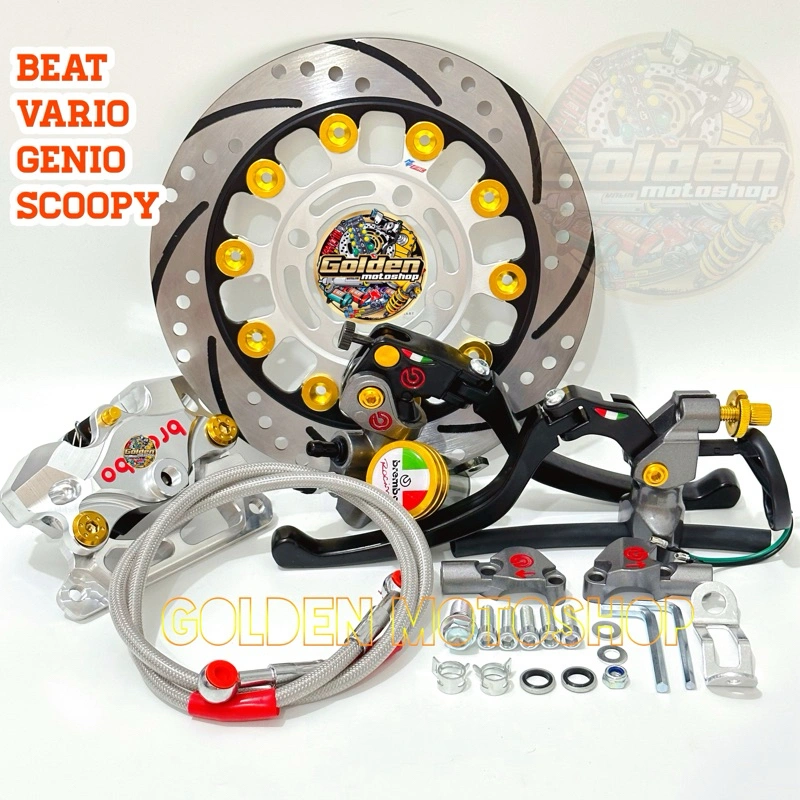 Paket Pengereman Master rem Vario/Beat/Scoopy/Genio MIO Kaliper+Disc piringan lubang 4,uk220mm ring14