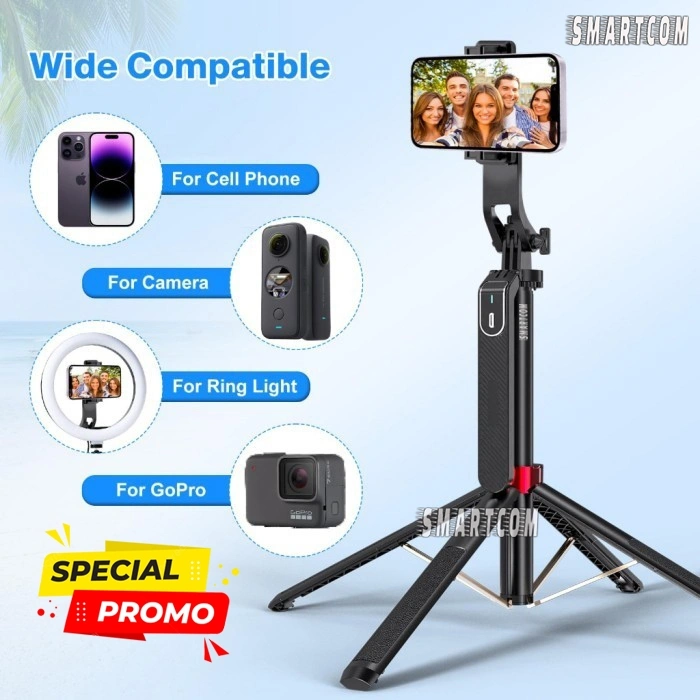 SMARTCOM Tripod Bluetooth P180 P185 Tongsis Selfie Stick Remote Control Hand Stabilizer P180 HP 360 derajat Tinggi 1.8m