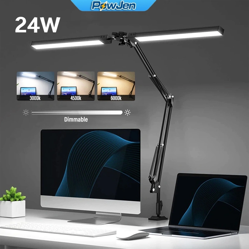 PowJen 24W Lampu Meja Belajar Arsitek 3 Warna Duduk Njepit Lampu Baca Belajar Kerja