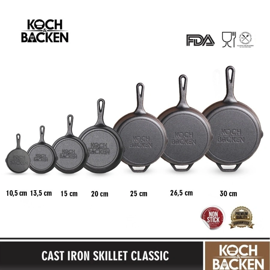 KOCH&BACKEN Cast Iron Skillet Clasic Preseasoned - Panci Wajan Besi Cor Murni Anti Lengket