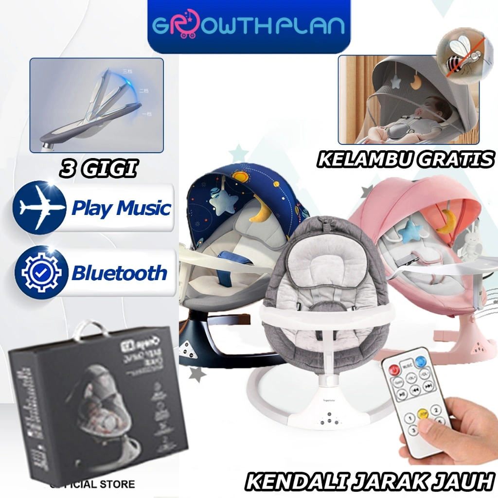 [Exquisite packaging]Ayunan Bayi Otomatis elektrik Baby Swing Chair Bouncer Baby Otomatis Tautan Bluetooth Lapisan layar LED Mencegah gigitan nyamuk