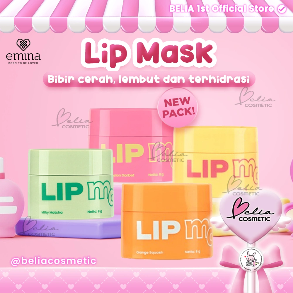 ❤ BELIA ❤ EMINA Lip Mask 9 g - Masker Perawatan Bibir Lembab, High-Moisture Tech, Mencerahkan bibir, menghaluskan dan melembabkan