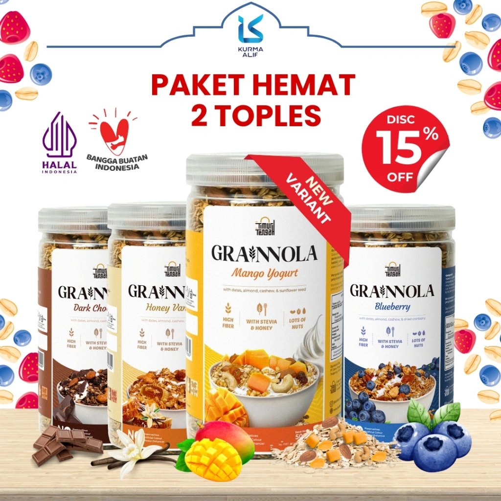 [Paket 2 Toples] Granola Timur Tengah 500 gr Sereal Diet Sehat Oatmeal With Almond Mete