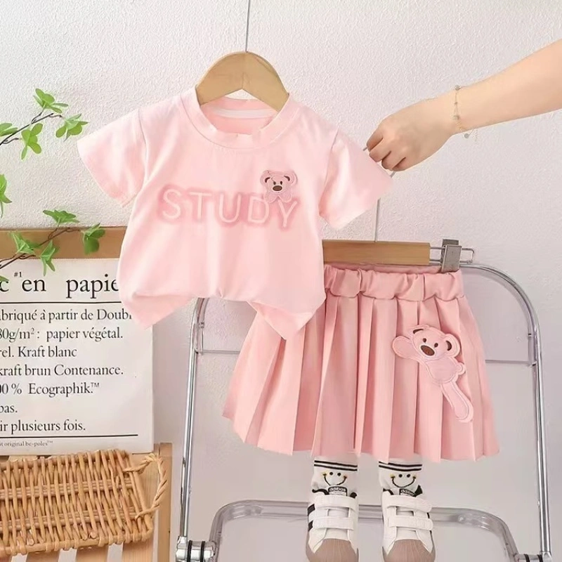 baju setelan 3in1 anak perempuan kaos dan Rok lipit 1 free tas bahan katun lembut usia 1-5thn