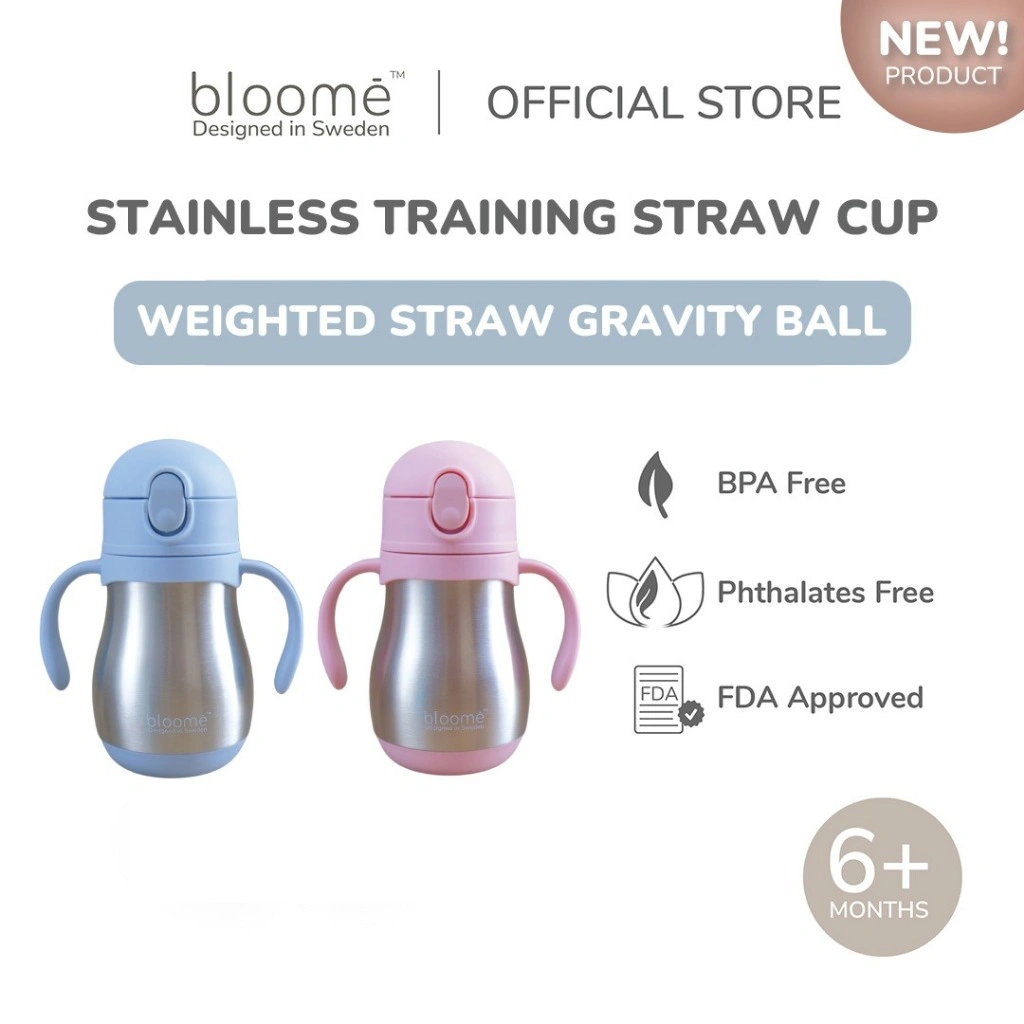 BLOOME – Stainless Training Straw Cup Baby | Premium 304 Thermos Insulated Botol Minum Anak Bayi Sedotan Weighted Gravity Ball