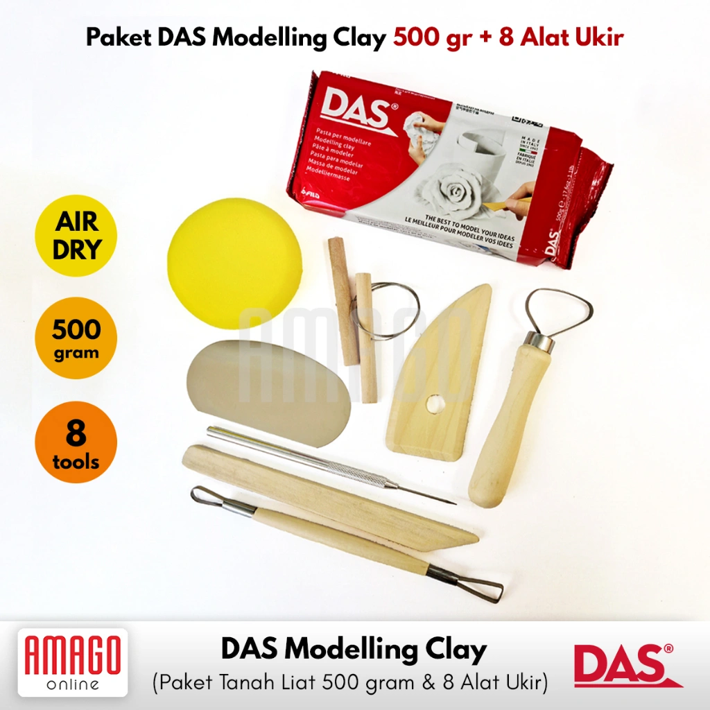 PAKET MURAH - 1 DAS Modelling Clay 500 gram Putih + 8 buah POTTERY Clay Tool Set