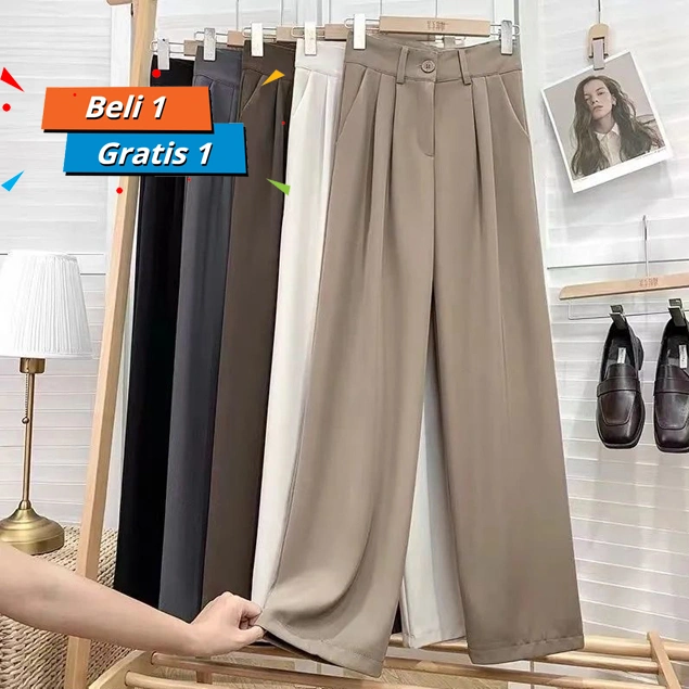LOOSE PANTS TROUSERS CELANA HIGHWAIST ANTI KUSUT CELANA KULOT WANITA CELANA KANTOR FORMAL WANITA
