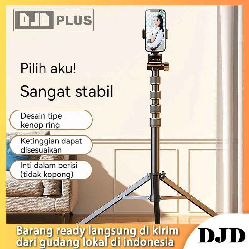 DJDPlus Tripod HP 2,1M + Mini Ball Head Holder Ring Light, Tripod Kamera & Live Streaming Tinggi Maksimal 210cm, Bisa Jadi Tongsis, Tripod HP Stabil & Kokoh Model Terbaru + Tas & Holder Gratis